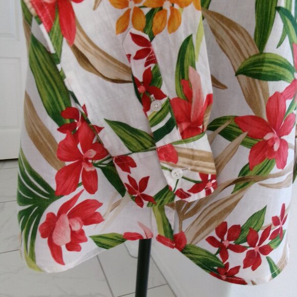 Tommy Bahama Linen Long Sleeve Button Down Blouse Shirt Top M Green Coral Tan - Picture 7 of 12